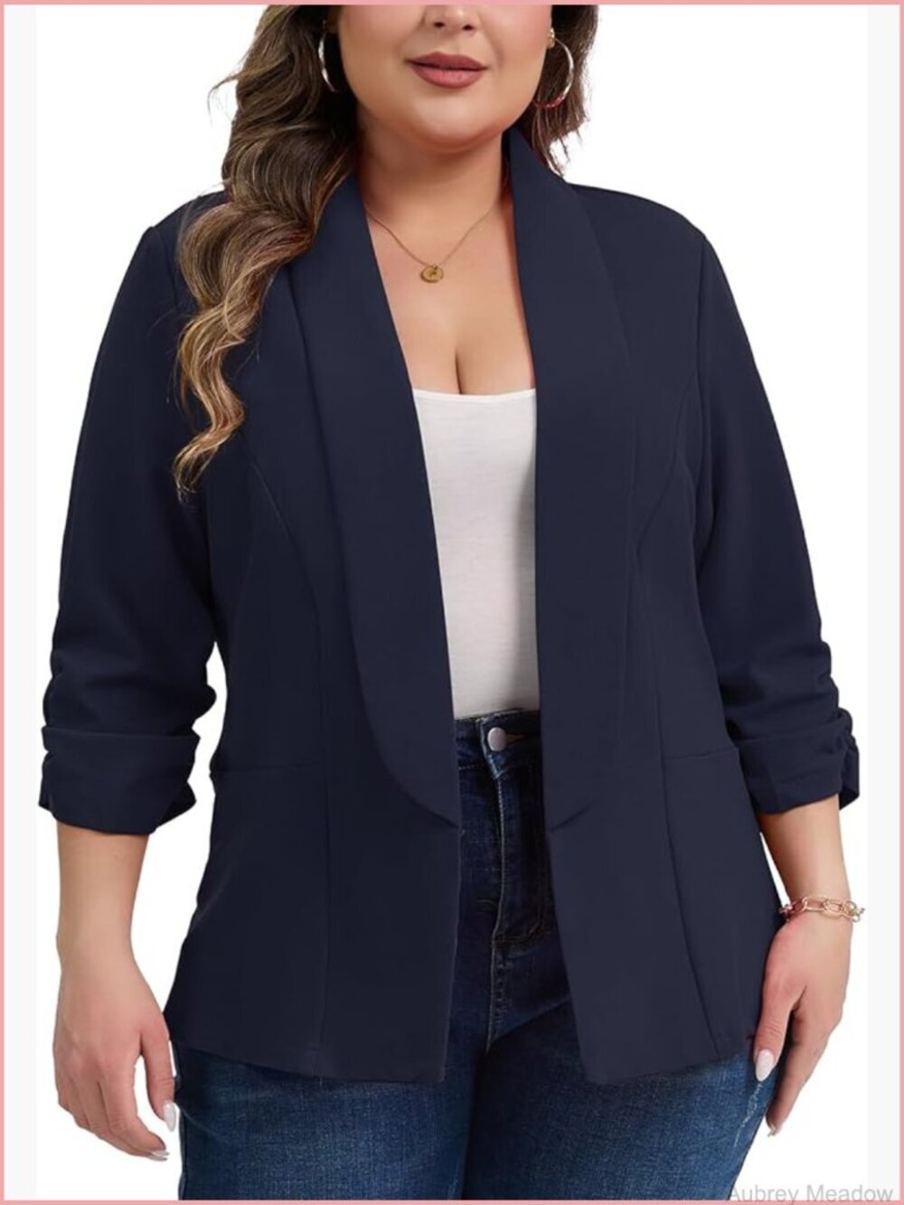 Plus Size Blazer Women Elegant Ruched 3/4 Sleeve Open Front Cardigan Business
